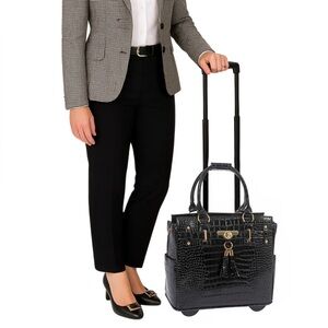 COSMOPOLITAN Rolling Briefcase - Black Patent Chic Alligator Rolling Laptop Bag